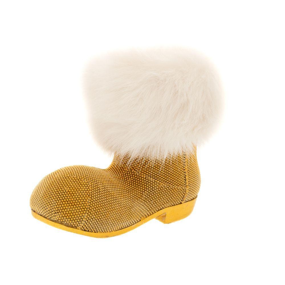 STIVALE CON PERLINE IN RESINA ORO E PELLICCIA 24X16X19CM